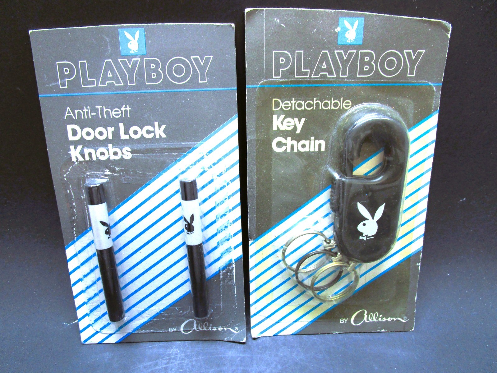 RARE Vtg. Playboy Anti-theft Door Lock Knobs & Matching Detachable Key Chain Set