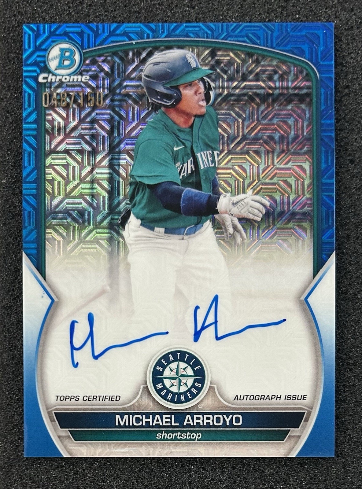 2023 Bowman Michael Arroyo Chrome Mega Box Blue Mojo Auto /150 #BMA-MA Mariners