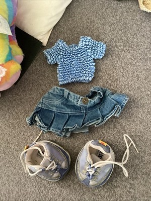 Build A Bear Blue  Top Shirt Denim Jeans Skirt Teddy Clothes Outfit Skechers