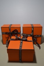 Set of 3 Authentic Hermes Empty Box for Small Plate 5" x 5" x 3.5" w/ Ribbons