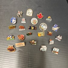 Lot of 24 Vintage Souvenir Lapel Pins USA States Canada Sports Travel Enamel