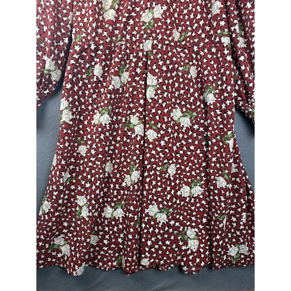 Vestido Floral Eloquii Beige Óxido Negro Estampado Leopardo Manga Larga Abullonada Talla 20 Foto 3 de 4