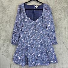 J.Crew Dress Womens 8 Blue Paisley Liberty Fabric Long Sleeve Smocked Mini