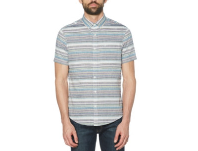 Original Penguin Men's Short Sleeve Stripe Button Down Shirt Multi LARGE