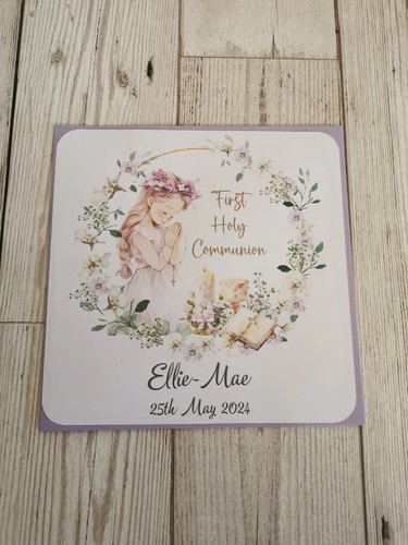 1st / First Holy Communion Personalised Wreath Style Girl Card - Picture 3 of 3