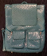 Sports Chic Turquoise Faux Ostrich Back Pack