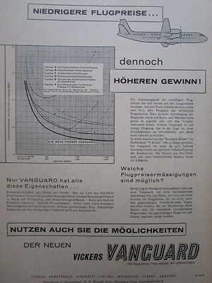 5/1959 PUB VICKERS ARMSTRONGS AIRCRAFT VANGUARD AIRLINER ORIGINAL GERMAN AD