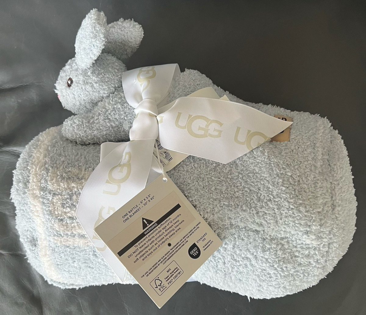 NWT UGG BUNNY SKY BLUE RATTLE BABY BLANKET GIFT SET SO SOFT/COMFY 30