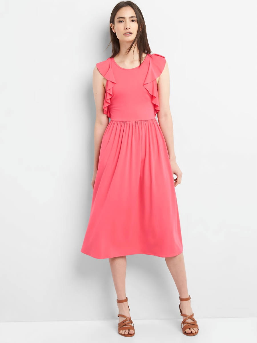 GAP PINK FIT & FLARE MIDI RUFFLE SLEEVE DRESS NWT SIZE 0 #223846