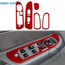 5× For RAM 1500 2500 3500 02-05 Red Carbon Fiber Window Lift Switch Panel Cover