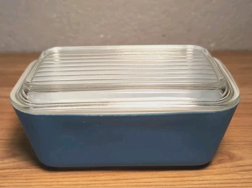 Vintage Pyrex 502-B And Lid 502-C Blue Rectangular Storage Refrigerator Dish