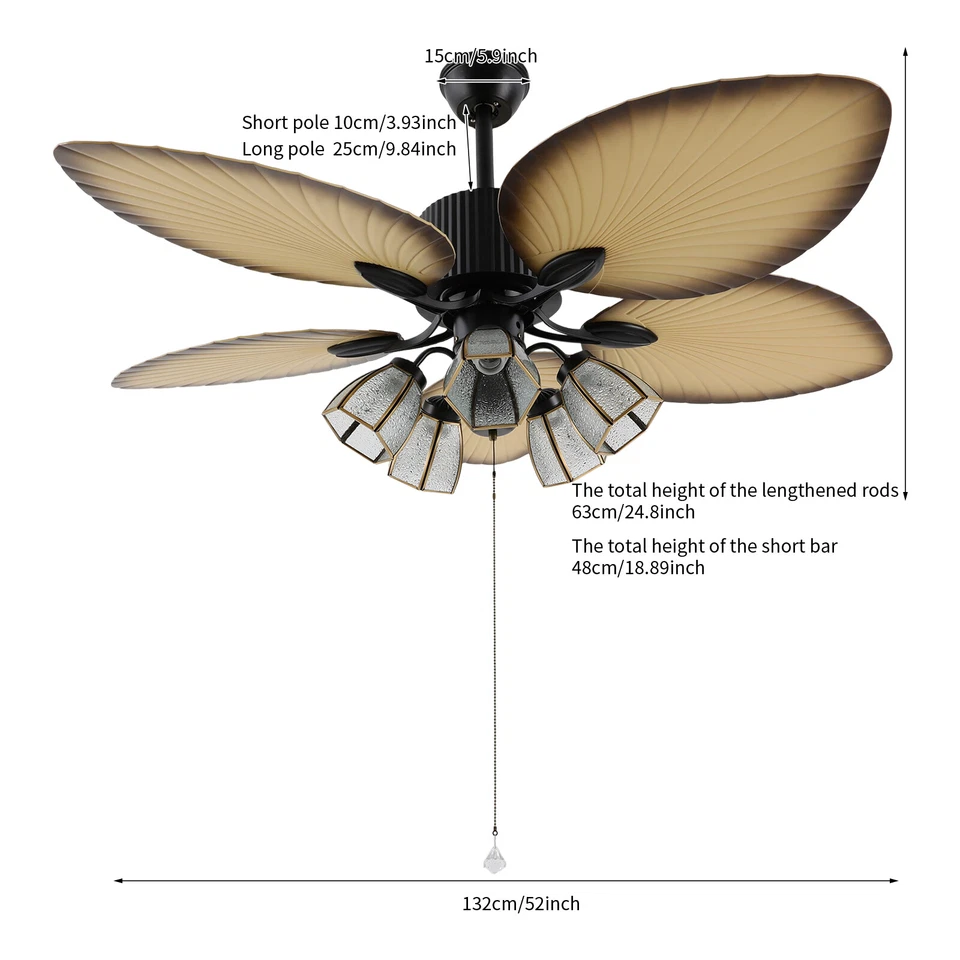 Ceiling Fan with Light Remote Control Reversible 5 Palm Tropical Blades 52 inch - Image 3 of 4