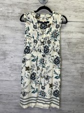 LOFT Dress Womens XS Cream Clue Floral Sleeveless Drawstring Waist V Neck