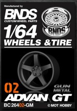 1/64 Plastic WHEELS RIMS TIRES SET For Diecast Models -ADVAN GT-02 -GUN METAL-
