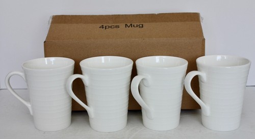 NIB Mikasa Swirl White Bone China Ridged Mug Cup Set of 4 - Picture 5 of 8