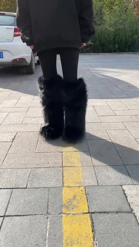 Mongolische Fellstiefel Fabrik Winter Damen Heiß Schnee Schuhe Kunstfell Stiefel Langstiefel - Bild 3 von 47