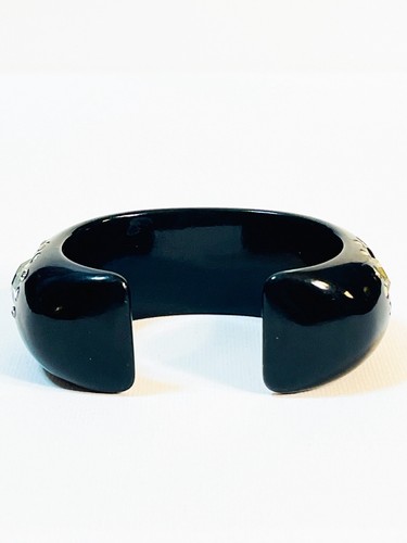 Cool 1950’s Vintage Black Plastic Rhinestone Cuff Bracelet - Picture 6 of 7