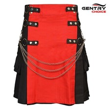 Highlander Fashion Utility Kilt Black with Removable Chain & Apron Scottish Wear