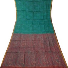 Vintage Teal Sarees 100 Pure Silk Printed Zari Border Sari 5YD Craft Fabric