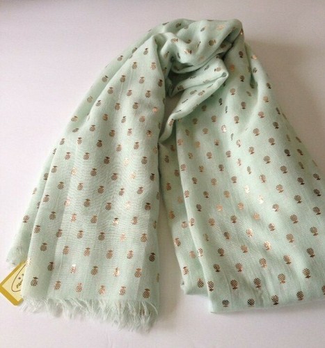 New Scarf 70" X 30" Mint with Gold Pineapples Jeanne Simmons Accessories - Picture 3 of 6