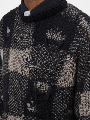 AW Black Loose Distressed Our Legacy Sweater Ripped Plaid Knitwear Men Unisex