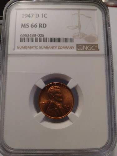 1947-D 1C RD  Lincoln Wheat One Cent  NGC MS66RD   