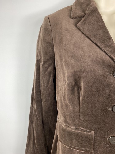 Blazer chaqueta abrigo Charter Club para mujer marrón de terciopelo con botones talla 4P - Imagen 8 de 9