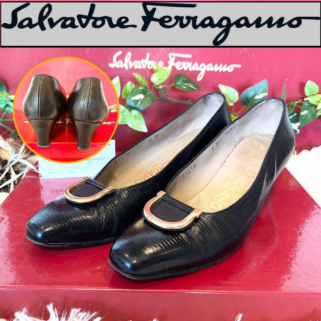 Ferragamo pumps Gancini 6B/23.5cm Embossed Formal Use Black | eBay