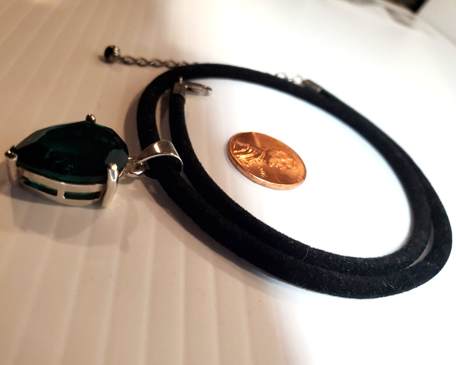 Solid Sterling Silver Green Pear Shaped Stone Pen… - image 7