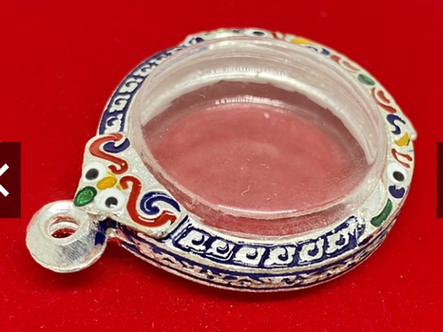 Empty Case Frame Silver Round Coin Blue Red Thai Buddha Amulet Pendant 2.7 cm. - Picture 4 of 10