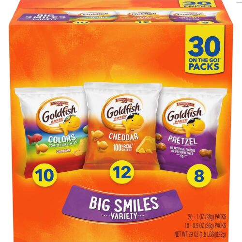 Goldfish Crackers Big Smiles Variety Pack with Cheddar, Snack Packs, 30 Ct