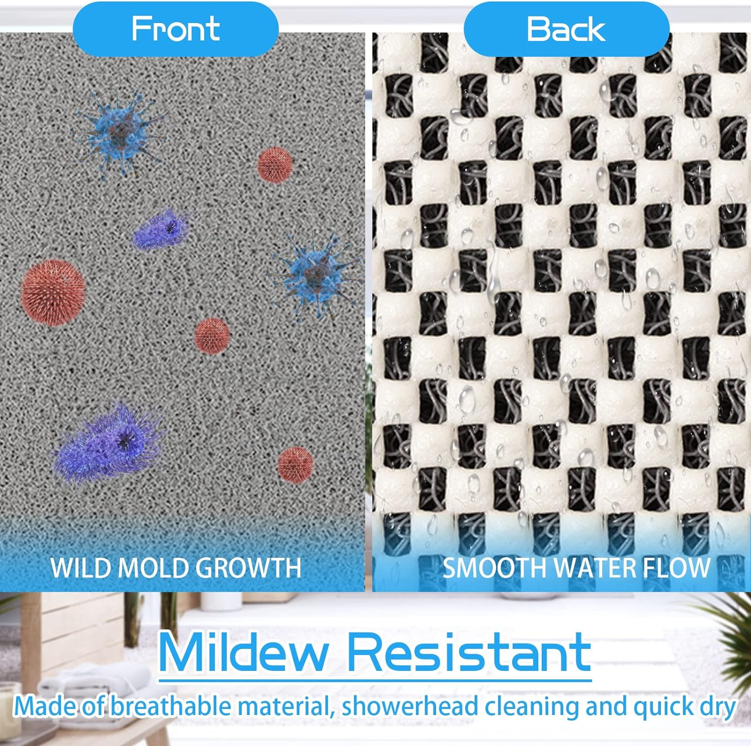 Bathtub Mat Non Slip Shower Soft PVC Loofah Bath Tub Mats for Bathroom 16''x40''