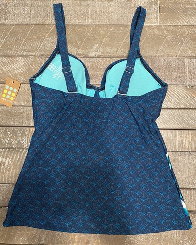 Costume da bagno Title Nine nuovo con etichetta Bodacious Tankini turchese dettaglio floreale blu 32D - Foto 3 di 6