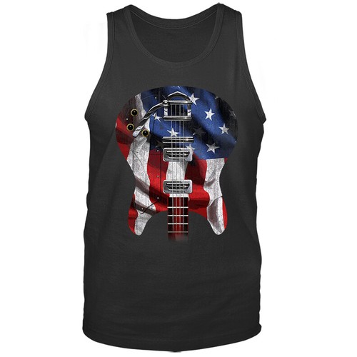 Camiseta sin mangas gráfica de banda de música de Estados Unidos con bandera corporal de guitarra - Imagen 3 de 8