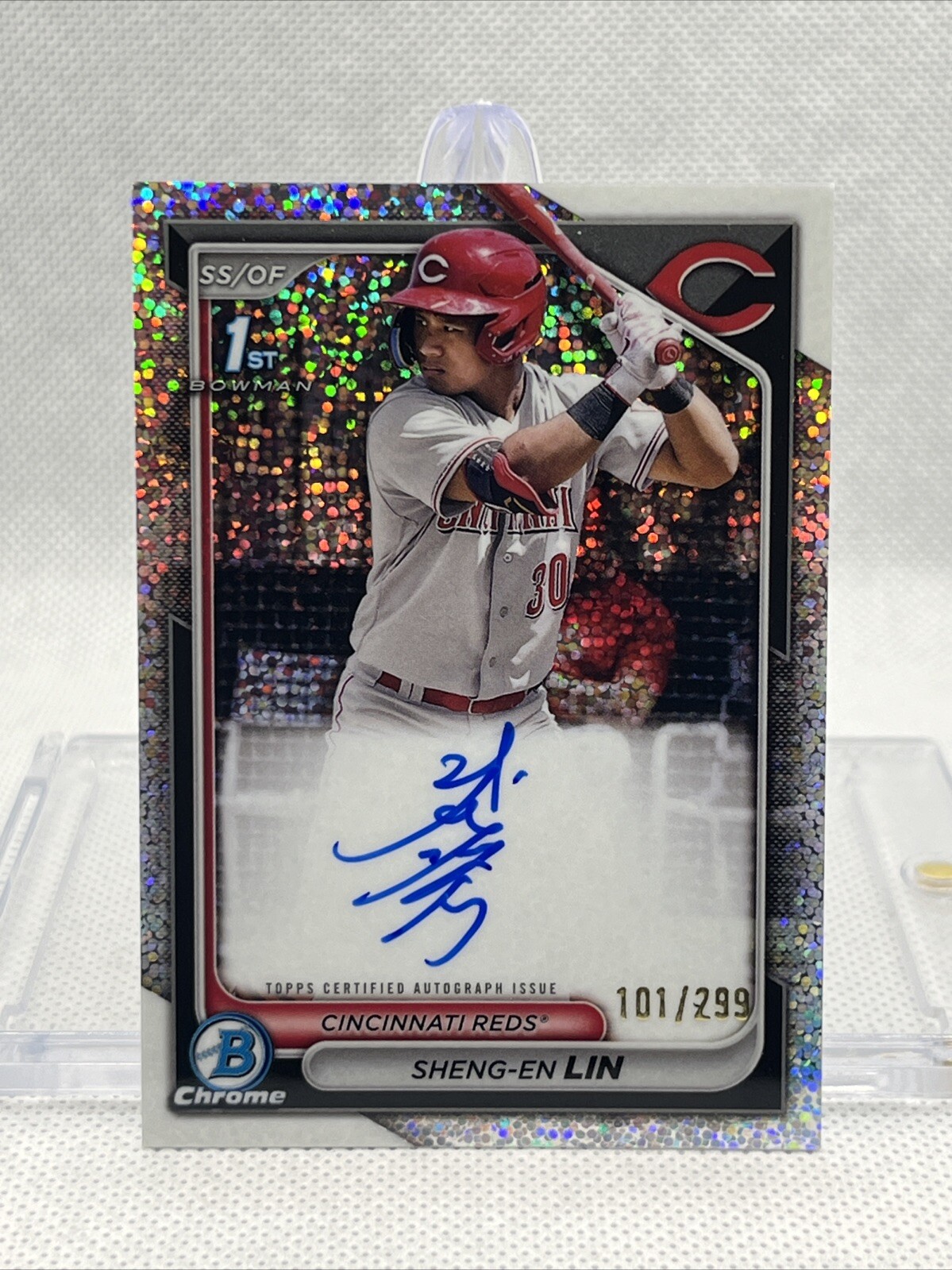 2024 Bowman Chrome Sheng-en Lin 1st Bowman Sparkle Auto /299 Cincinnati Reds