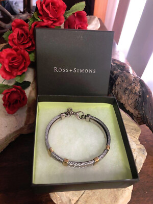 Unusual  18K 750 ALOR steel Micro cable Two Tone Bracelet 7 1/2'', 42.9g Unisex