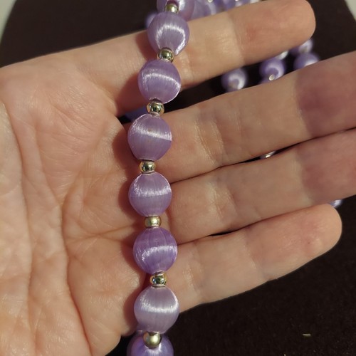 VTG Purple Silk Wrapped Beaded Necklace with Silver Color Spacers 30" - Picture 4 of 4