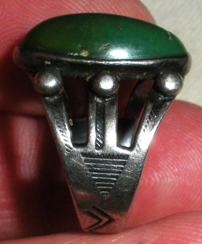 VINTAGE EARLY NAVAJO GREAT GREEN TURQUOISE STERLING SILVER RING SIZE 6 vafo - Picture 7 of 15