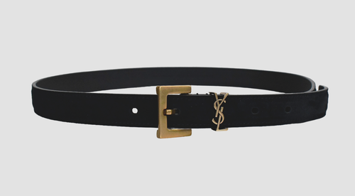 SAINT LAURENT Damengürtel einfarbig schwarz VELOURSLEDER YSL-LOGO KASSANDRE DÜNN 70 US28 - Bild 2 von 12