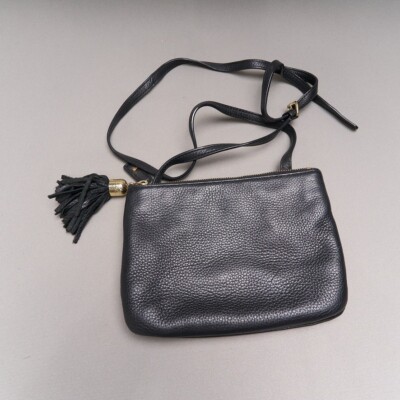 Talbots Leather Crossbody Bag Black Adjustable Tassel Purse 9x6