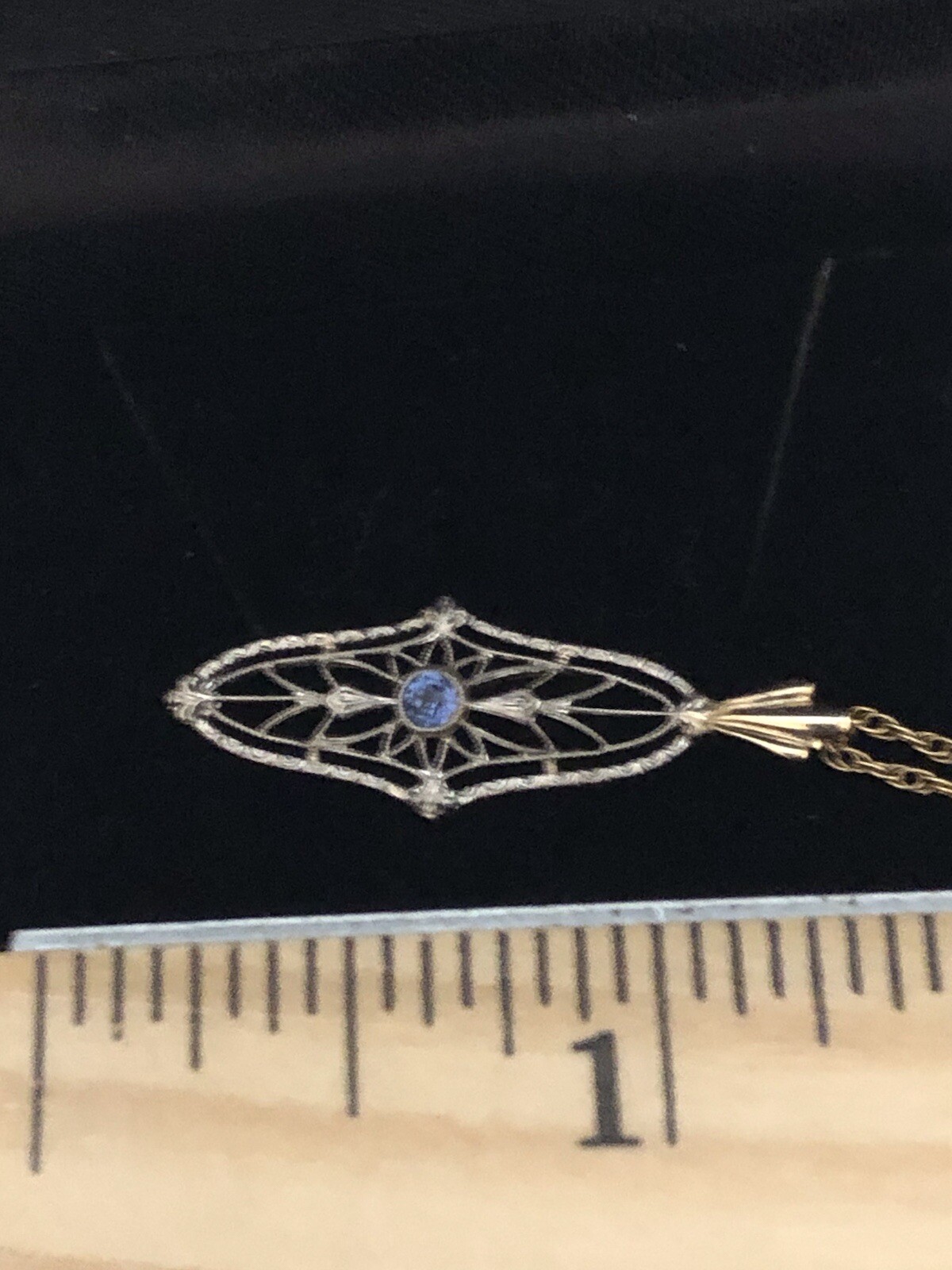 Blue Sapphire 14k Antique Filigree Pendant and Ch… - image 4