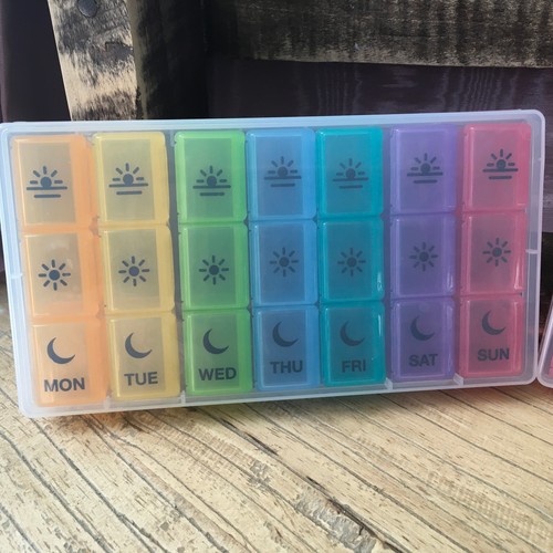 Set of Two 7-Day Pill Organizer, Large Moisture-Resistant Cases - Rainbow Colors - Picture 4 of 6