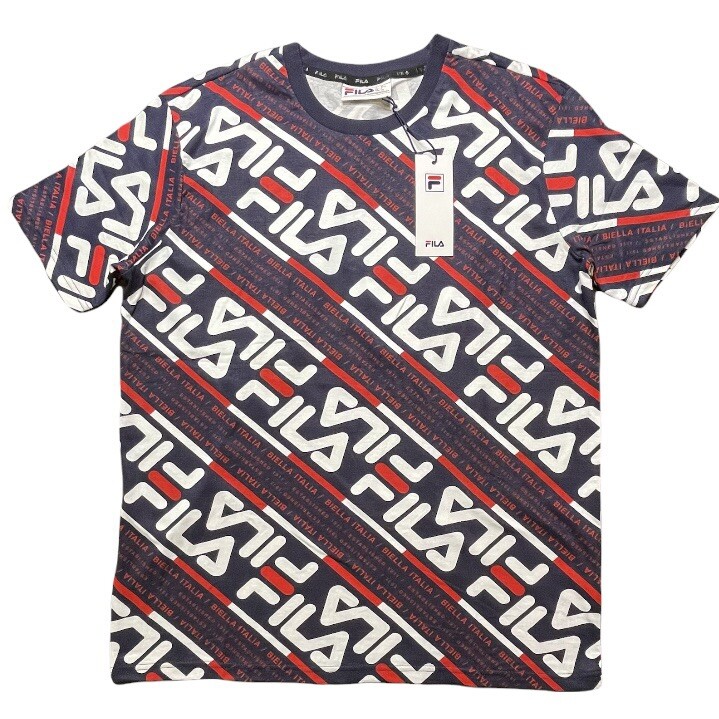 T shirt FILA Calvin logo grafico blu rosso bianco uomo grande nuova