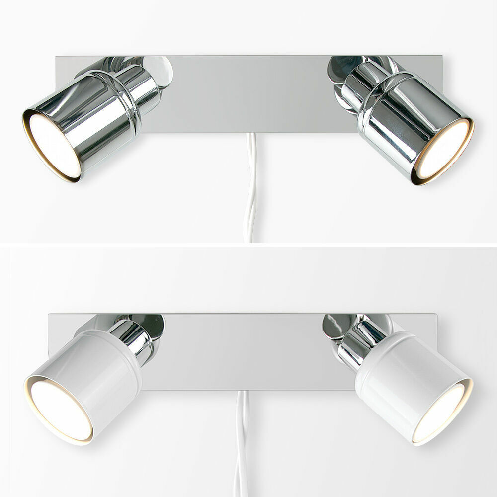 Plug In Easy Fit LED Twin 2 Way Wall Spot Lights Spotlights Reading