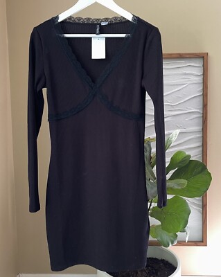 NWT Women's H&M DIVIDED Black Lace Trimmed Ribbed Dress Size Medium M NEW | eBay NWT Women's H&M DIVIDED Black Lace Trimmed Ribbed Dress Size Medium M NEW | eBay
