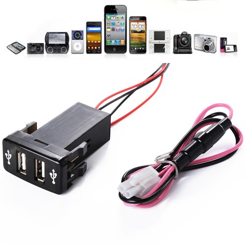 Twin Dual Double Port 2 USB 12V In Car Socket Lighter Charger Adapter For Toyota
