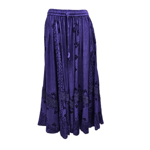 Maxi Skirt Peasant Bohemian Embroidered Rayon Full Flare Purple S M L XL XXL - Picture 7 of 7