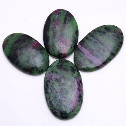 4 Pcs Natural Ruby Zoisite 45mm-50mm Untreated Oval Cabochon Loose Gemstones Lot - Picture 5 of 7