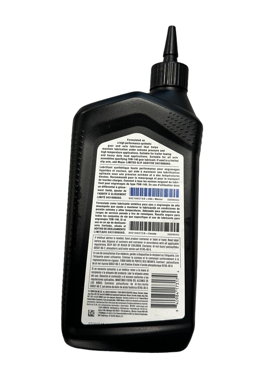 68218657AB SAE 75W-140 Synthetic Gear & Axle Lubricant New Mopar
