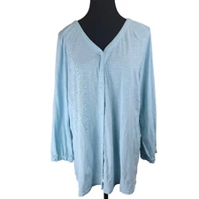 J Jill Women V Neck Button Down Blouse Size Large Tall Cottagecore Beach Light